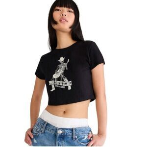 Aeropostale Relaxed Cropped Graphic Tee - Seize Medium, Black/White